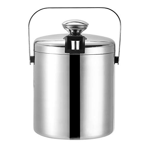 Edelstahl Eisbehälter mit Deckel inkl. Zange und Sieb Hergestellt aus lebensmittelechtem Edelstahl 304, Doppelt isolierter Eiswürfelbehälter mit Tragegriff für optimal gekühlte Eiswürfel(1.3L) von Homeanda