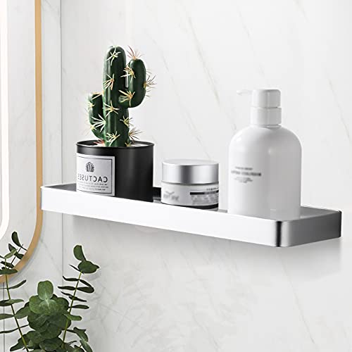 Homease Duschregal Ohne Bohren Badezimmerablagen Organizer Selbstklebende Duschablage, Wandregal badezimmerablagen, Aluminium & Hartglas Regale Duschkorb für Bad Küche Balkon Silber 25cm von Homease