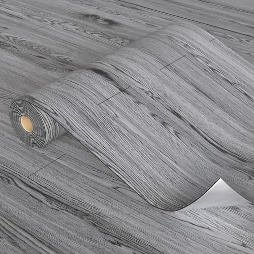 Homease PVC Bodenbelag Selbstklebend Verdickt (0.15cm) Holzmaserung Bodenaufkleber mit Textur, Verschleißfest, Wasserdicht, Holz Platte Vinylboden für Küche Wohnzimmer Balkon 0.6 x 3 M/1.8㎡ Dunkelgrau von Homease