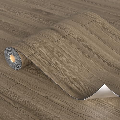 Homease PVC Bodenbelag Selbstklebend Verdickt (0.15cm) Holzmaserung Bodenaufkleber mit Textur, Verschleißfest Wasserdicht Holz Platte Dekorativen Vinylboden für Küche Wohnzimmer Balkon 0.6 x 3 M/1.8㎡ von Homease