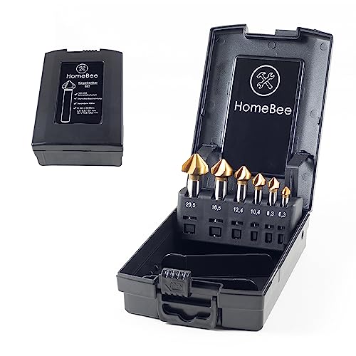 HomeBee® Kegelsenker aus 6542 HSS Stahl – Senker Holz mit 90° Ø 6,3-20,5 mm – Extrem Scharf – Senker Set für Holz, Metall und Kunststoff mit praktischer Box, Entgrater Box, Bohrerset, für Bohrer von Homebee