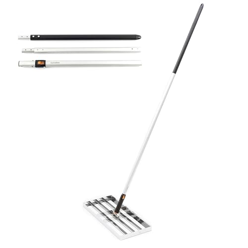 HomeBee® Rasen Rakel (60 x 25 cm), Handliche Rasen Rakel [für einen sattgrünen Rasen] – Inkl. 2 Meter Stiel – Nivellierrechen für Rasenpflege – Breiter Rasenrechen zum Sanden von Homebee