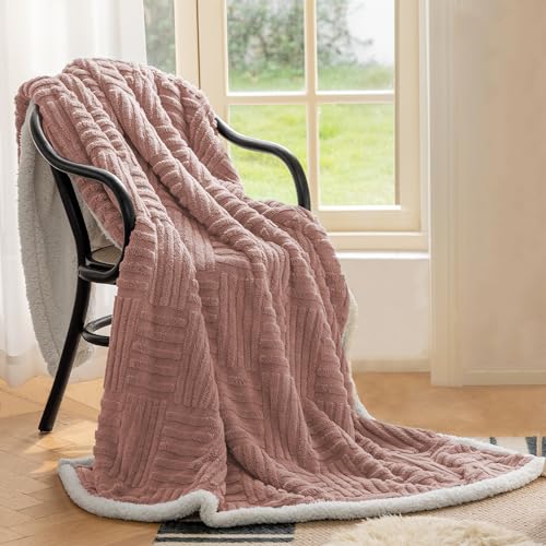 Decke Sofa Kuscheldecke,warm Sherpa Sofaüberwurf Decke,Super Weiche Fleecedecke als Sofaüberwurf-oder Bettüberwurf,Tagesdecke,Rosa-130 x 150 cm von Homebliss