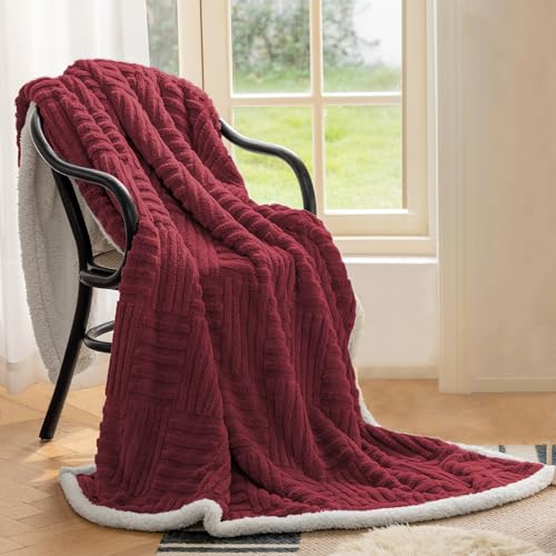 Decke Sofa Kuscheldecke-Oeko-TEX® Zertifiziert,warm Sherpa Sofaüberwurf Decke,Super Weiche Fleecedecke als Sofaüberwurf-oder Bettüberwurf,Tagesdecke,Bordeaux-130 x 150 cm von Homebliss