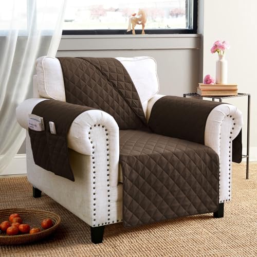 Homebliss Sofabezug 1 Sitzer 60cm, Sesselschoner Reversibel mit Auflage, Geeignet für alle Sofas - Braun von Homebliss