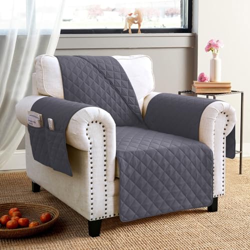 Homebliss Sofabezug 1 Sitzer 60cm, Sesselschoner Reversibel mit Auflage, Geeignet für alle Sofas - Dunkelgrau von Homebliss