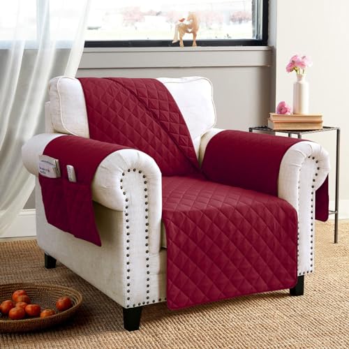 Homebliss Sofabezug 1 Sitzer 60cm, Sesselschoner Reversibel mit Auflage, Geeignet für alle Sofas - Rotwein von Homebliss