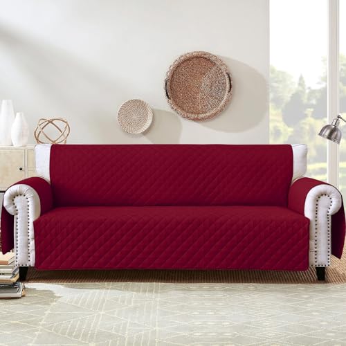 Homebliss Sofabezug 2 Sitzer 120cm, Sesselschoner Reversibel mit Auflage, Geeignet für alle Sofas - Rotwein von Homebliss