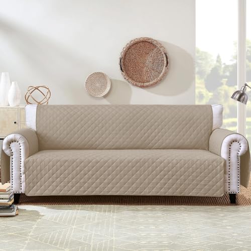 Homebliss Sofabezug 4 Sitzer 220cm, Sesselschoner Reversibel mit Auflage, Geeignet für alle Sofas - Beige von Homebliss