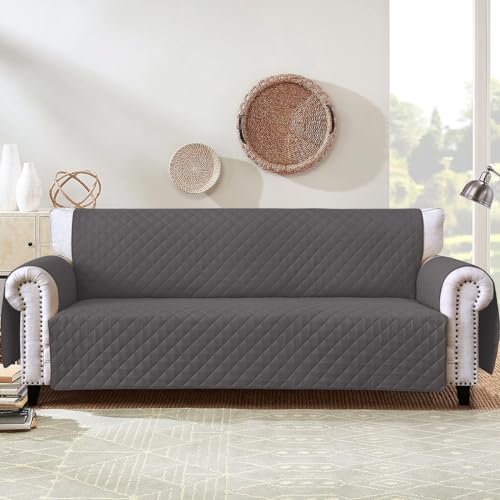 Homebliss Sofabezug 4 Sitzer 220cm, Sesselschoner Reversibel mit Auflage, Geeignet für alle Sofas - Grau von Homebliss