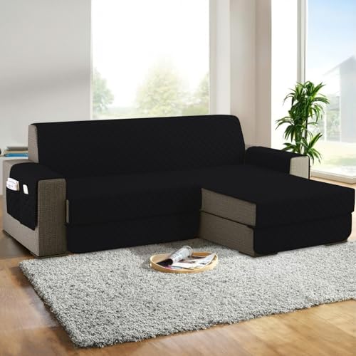 Homebliss Sofabezug L Form 200cm, Sesselschoner Reversibel mit Auflage, Geeignet für alle Sofas - Schwarz von Homebliss