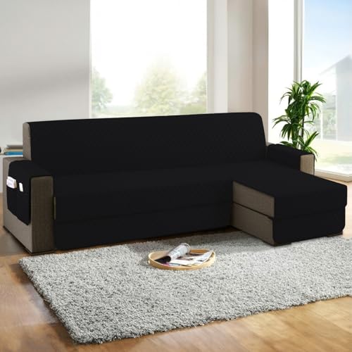 Homebliss Sofabezug L Form 300cm, Sesselschoner Reversibel mit Auflage, Geeignet für alle Sofas - Schwarz von Homebliss
