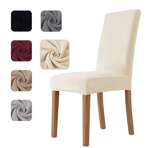 Homebliss Stuhlhussen 4er Set Stretch,Stuhlhussen Schwingstühle Elastisch für Esszimmer- und Küchenstühle, Stuhlbezug Sehr Weich Bequem Kratzfest Beige von Homebliss