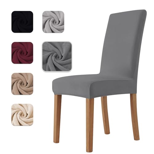 Homebliss Stuhlhussen 6er Set Stretch,Stuhlhussen Schwingstühle Elastisch für Esszimmer- und Küchenstühle, Stuhlbezug Sehr Weich Bequem Kratzfest Dunkelgrau von Homebliss
