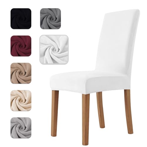 Homebliss Stuhlhussen 6er Set Stretch,Stuhlhussen Schwingstühle Elastisch für Esszimmer- und Küchenstühle, Stuhlbezug Sehr Weich Bequem Kratzfest Weiß von Homebliss