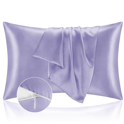 Kissenbezug Bett 40x70 aus Satin - Satinbezug Schützt Haut und Haare - Super Weich und Hypoallergen - 2er Set Kissenbezug mit Reißverschluss - Flieder von Homebliss