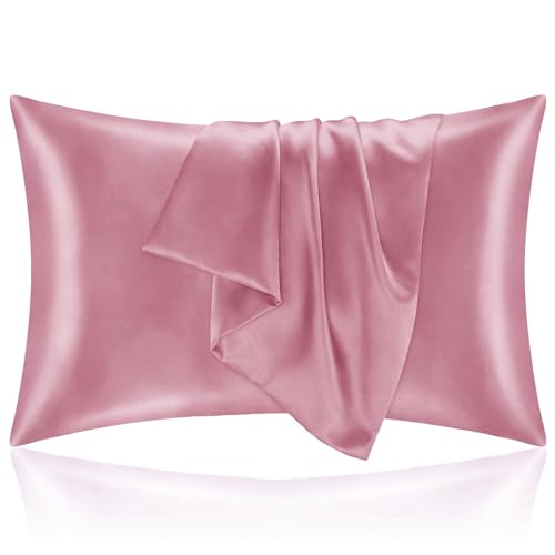 Kissenbezug Bett 50x80 aus Satin - Satinbezug Schützt Haut und Haare - Super Weich und Hypoallergen - 2er Set Kissenbezug mit Reißverschluss - Fuchsia von Homebliss