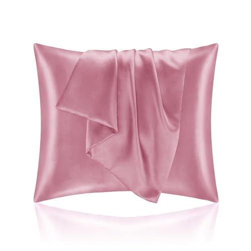 Kissenbezug Bett 65x65 aus Satin - Satinbezug Schützt Haut und Haare - Super Weich und Hypoallergen - 2er Set Kissenbezug mit Reißverschluss - Fuchsia von Homebliss