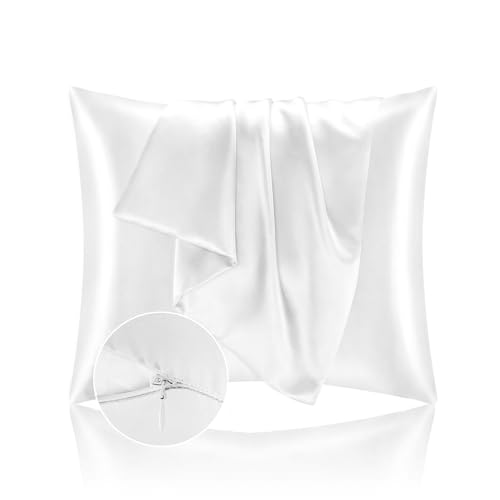 Kissenbezug Bett 65x65 aus Satin - Satinbezug Schützt Haut und Haare - Super Weich und Hypoallergen - 2er Set Kissenbezug mit Reißverschluss - Weiß von Homebliss