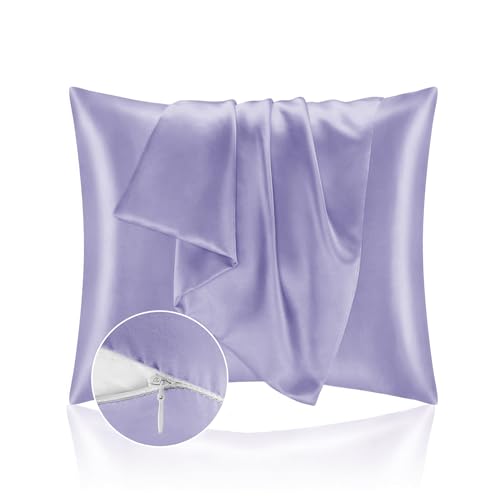 Kissenbezug Bett 65x65 aus Satin - Satinbezug Schützt Haut und Haare - Super Weich und Hypoallergen - 2er Set Kissenbezug mit Reißverschluss - Flieder von Homebliss