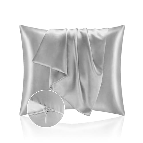 Kissenbezug Bett 65x65 aus Satin - Satinbezug Schützt Haut und Haare - Super Weich und Hypoallergen - 2er Set Kissenbezug mit Reißverschluss - Silber Kissenbezug Bett 65x65 aus Satin - Satinbezug Schützt Haut und Haare - Super Weich und Hypoallergen - 2er Set Kissenbezug mit Reißverschluss - Silber von Homebliss