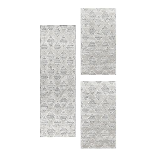 HomebyHome Bettumrandung Schlafzimmer 3 teilig Hochflor Teppich Grau - Waschbarer Teppich Extra Flauschig Bettvorleger Schlafzimmer Bettset:2 mal 60x110 + 1 mal 80x150 von HomebyHome