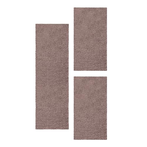 HomebyHome Bettumrandung Schlafzimmer 3 teilig Hochflor Teppich Mocca - Waschbarer Teppich Extra Flauschig Bettvorleger Schlafzimmer Bettset:2 mal 80x150 + 1 mal 100x200 von HomebyHome