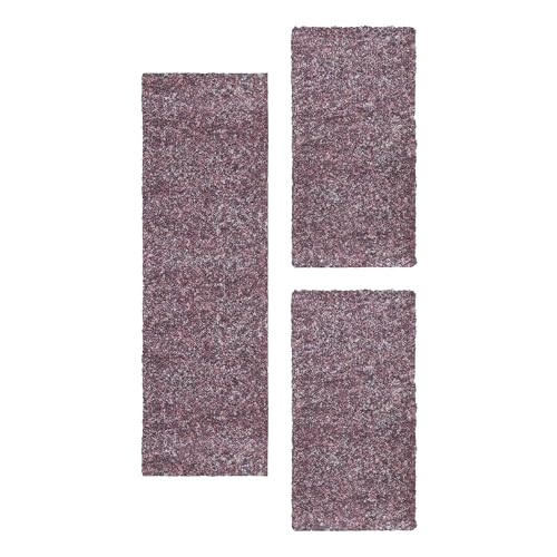 HomebyHome Bettumrandung Schlafzimmer 3 teilig Hochflor Teppich Rosa - Waschbarer Teppich Extra Flauschig Bettvorleger Schlafzimmer Bettset:2 mal 80x150 + 1 mal 80x250 von HomebyHome