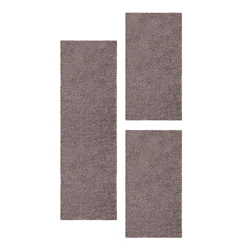 HomebyHome Bettumrandung Schlafzimmer 3 teilig Hochflor Teppich Taupe - Waschbarer Teppich Extra Flauschig Bettvorleger Schlafzimmer Bettset:2 mal 100x200 + 1 mal 80x250 von HomebyHome