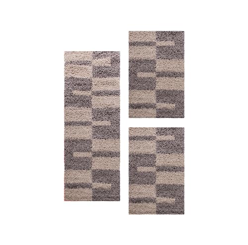 HomebyHome Bettumrandung Schlafzimmer 3 teilig Hochflor Teppich Taupe - Waschbarer Teppich Extra Flauschig Bettvorleger Schlafzimmer Bettset:2 mal 60x110 + 1 mal 100x200 von HomebyHome