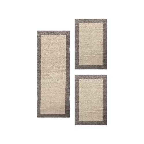 HomebyHome Bettumrandung Schlafzimmer 3 teilig Hochflor Teppich Taupe - Waschbarer Teppich Extra Flauschig Bettvorleger Schlafzimmer Bettset:2 mal 80x150 + 1 mal 80x250 von HomebyHome