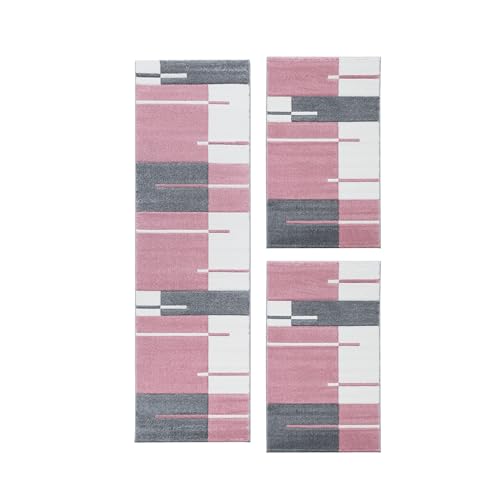 HomebyHome Bettumrandung Schlafzimmer 3 teilig Teppich Rosa-1 - Waschbarer Bettumrandung Teppich Läufer Set Extra Flauschig Bettvorleger Schlafzimmer Bettset:2 St. 80x150 cm | 1 St. 80x300 cm von HomebyHome