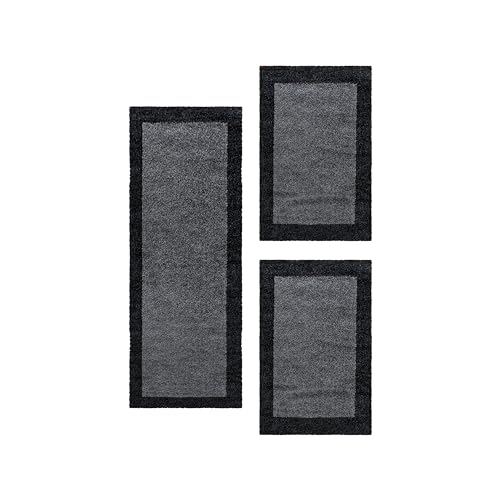 HomebyHome Bettumrandung Schlafzimmer 3 teilig Teppich Anthrazit - Waschbarer Bettumrandung Teppich Läufer Set Extra Flauschig Bettvorleger Schlafzimmer Bettset:2 St. 100x200 cm | 1 St. 80x250 cm von HomebyHome
