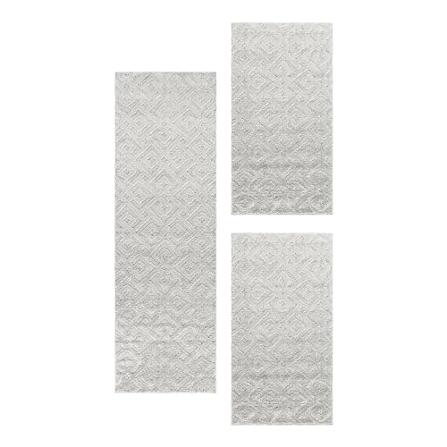 HomebyHome Bettumrandung Schlafzimmer 3 teilig Teppich Creme-2 - Waschbarer Bettumrandung Teppich Läufer Set Extra Flauschig Bettvorleger Schlafzimmer Bettset:2 St. 60x110 cm | 1 St. 80x150 cm von HomebyHome