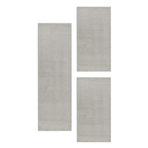 HomebyHome Bettumrandung Schlafzimmer 3 teilig Teppich Creme - Waschbarer Bettumrandung Teppich Läufer Set Extra Flauschig Bettvorleger Schlafzimmer Bettset:2 St. 60x100 cm | 1 St. 80x150 cm von HomebyHome