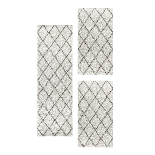 HomebyHome Bettumrandung Schlafzimmer 3 teilig Teppich Creme - Waschbarer Bettumrandung Teppich Läufer Set Extra Flauschig Bettvorleger Schlafzimmer Bettset:2 St. 60x110 cm | 1 St. 80x150 cm von HomebyHome