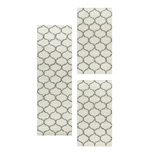 HomebyHome Bettumrandung Schlafzimmer 3 teilig Teppich Creme - Waschbarer Bettumrandung Teppich Läufer Set Extra Flauschig Bettvorleger Schlafzimmer Bettset:2 St. 60x110 cm | 1 St. 80x250 cm von HomebyHome