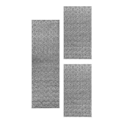 HomebyHome Bettumrandung Schlafzimmer 3 teilig Teppich Grau-1 - Waschbarer Bettumrandung Teppich Läufer Set Extra Flauschig Bettvorleger Schlafzimmer Bettset:2 St. 60x110 cm | 1 St. 80x150 cm von HomebyHome