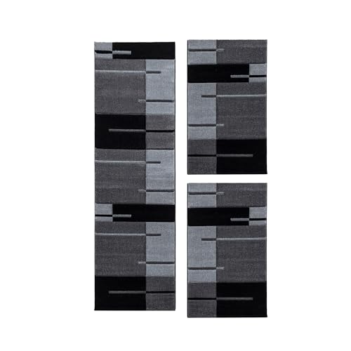 HomebyHome Bettumrandung Schlafzimmer 3 teilig Teppich Grau-1 - Waschbarer Bettumrandung Teppich Läufer Set Extra Flauschig Bettvorleger Schlafzimmer Bettset:2 St. 80x150 cm | 1 St. 80x300 cm von HomebyHome