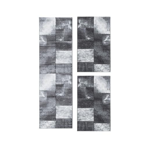 HomebyHome Bettumrandung Schlafzimmer 3 teilig Teppich Grau-2 - Waschbarer Bettumrandung Teppich Läufer Set Extra Flauschig Bettvorleger Schlafzimmer Bettset:2 St. 80x150 cm | 1 St. 80x300 cm von HomebyHome