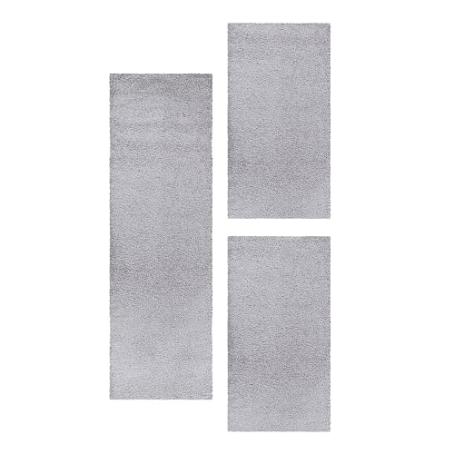 HomebyHome Bettumrandung Schlafzimmer 3 teilig Teppich Hellgrau - Waschbarer Bettumrandung Teppich Läufer Set Extra Flauschig Bettvorleger Schlafzimmer Bettset:2 St. 60x110 cm | 1 St. 80x150 cm von HomebyHome