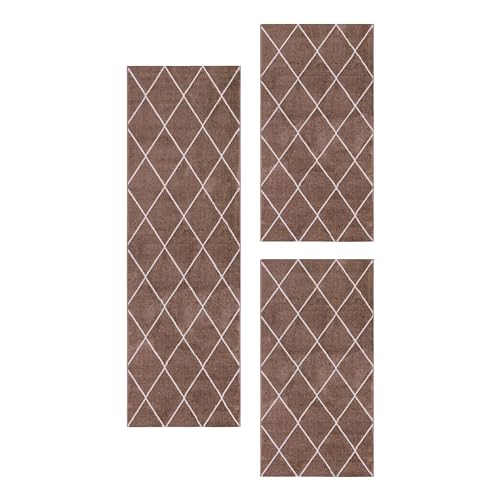 HomebyHome Bettumrandung Schlafzimmer 3 teilig Teppich Kupfer-2 - Waschbarer Bettumrandung Teppich Läufer Set Extra Flauschig Bettvorleger Schlafzimmer Bettset:2 St. 80x150 cm | 1 St. 80x250 cm von HomebyHome
