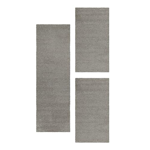 HomebyHome Bettumrandung Schlafzimmer 3 teilig Teppich Natur - Waschbarer Bettumrandung Teppich Läufer Set Extra Flauschig Bettvorleger Schlafzimmer Bettset:2 St. 60x110 cm | 1 St. 80x150 cm von HomebyHome