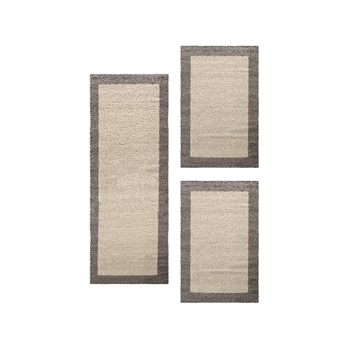 HomebyHome Bettumrandung Schlafzimmer 3 teilig Teppich Taupe - Waschbarer Bettumrandung Teppich Läufer Set Extra Flauschig Bettvorleger Schlafzimmer Bettset:2 St. 60x110 cm | 1 St. 100x200 cm von HomebyHome