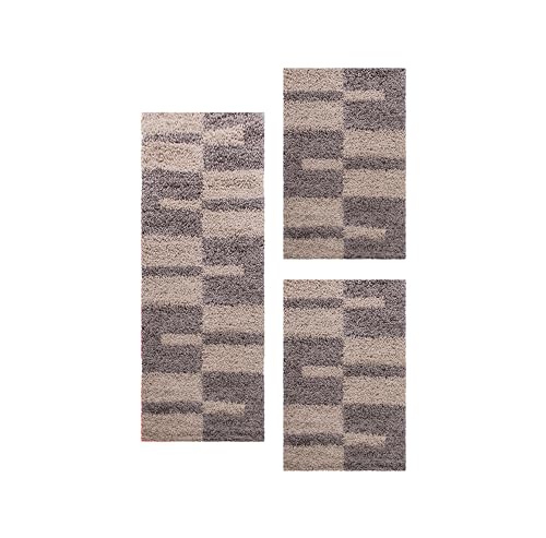 HomebyHome Bettumrandung Schlafzimmer 3 teilig Teppich Taupe - Waschbarer Bettumrandung Teppich Läufer Set Extra Flauschig Bettvorleger Schlafzimmer Bettset:2 St. 60x110 cm | 1 St. 80x150 cm von HomebyHome