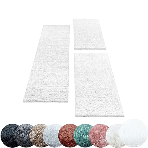 HomebyHome Bettumrandung Schlafzimmer 3 teilig Teppich Weiss - Waschbarer Bettumrandung Teppich Läufer Set Extra Flauschig Bettvorleger Schlafzimmer Bettset:Farbecht von HomebyHome