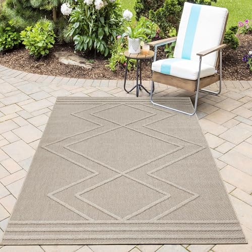 HomebyHome In& Outdoor Teppich Wetterfest, Beige 200x290 cm Teppich Küche, Waschbarer Küchenläufer Flachgewebe Sisaloptik Boho Design Camping Terasse Balkon Outdoorteppich Garten von HomebyHome