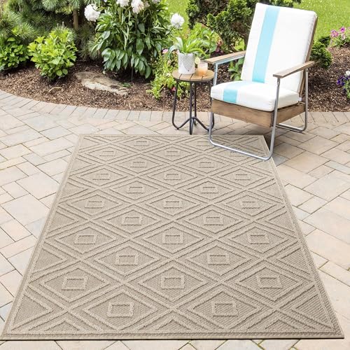 HomebyHome In& Outdoor Teppich Wetterfest, Beige 80x250 cm Teppich Küche, Waschbarer Küchenläufer Flachgewebe Sisaloptik Marokkaniches Design Camping Terasse Balkon Outdoorteppich Garten von HomebyHome