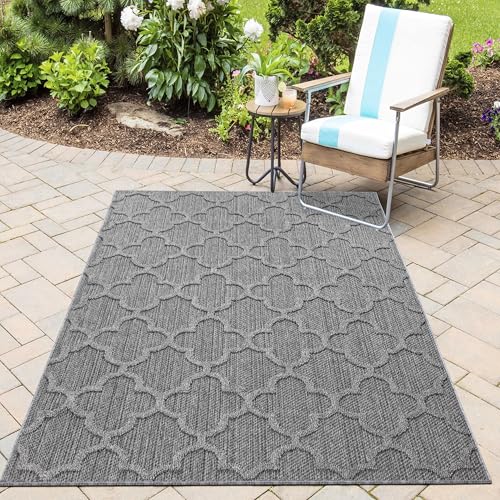 HomebyHome In& Outdoor Teppich Wetterfest, Grau 80x250 cm Teppich Küche, Waschbarer Küchenläufer Flachgewebe Sisaloptik Rauten Design Camping Terasse Balkon Outdoorteppich Garten von HomebyHome