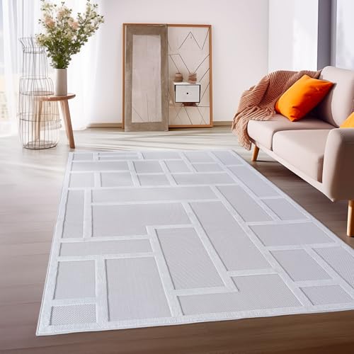 HomebyHome In & Outdoor Teppich Wetterfest 3D Optik Natur 240 x 340 cm - Balkon Teppich Wasserfest, Waschbar, Flachgewebe - Ideal für Küchenläufer, Camping, Garten und Terrasse von HomebyHome